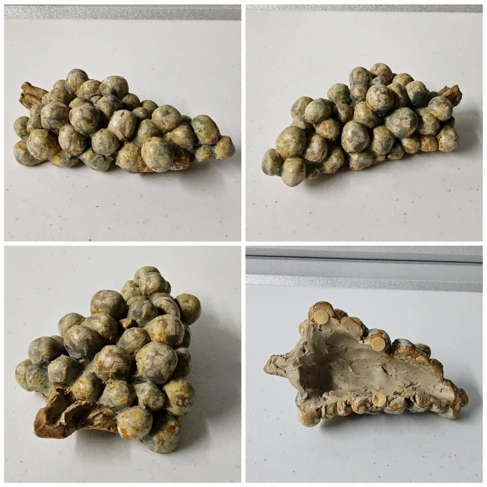 Vintage‎ Clay Fruit Grapes Apple Pomegranate Handmade Rustic